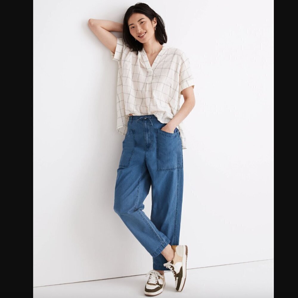 Madewell Indigo Ripstop Drawstring Cargo Pants 25"